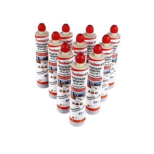 fischer Handwerker-Koffer Montagemörtel FIS VL 300 T-gerissener Beton und Mauerwerk, mit Zulassung, Variable Verankerungstiefen-10 x Kartusche und 20 Statikmmischer-Art-Nr. 548655, Grau, Rot von Legrand
