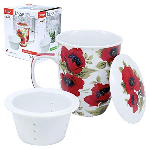 Tasse Becher mit Sieb und Deckel Mohnblumen von Legro