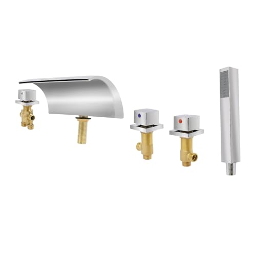 5 Loch Wasserfall Auslauf Badewannenarmatur Handbrause Wannenrand Armatur Chrom Kit Set Wannenarmatur Wasserhahn Einhebelmischer Moderner Badarmatur Hahn KüChe Dusche Abgerundete Kanten Silber von Legwfdthy