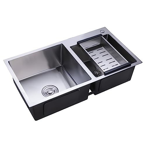 EinbauspüLe Set KüChenspüLe Doppelbecken SpüLbecken Mit AbtropffläChe Edelstahl Manuelles Doppelwaschbecken Eckig SpüLe DoppelspüLe Drainer Waschbecken EdelstahlspüLe KüChenspüLen EinbauspüL von Legwfdthy