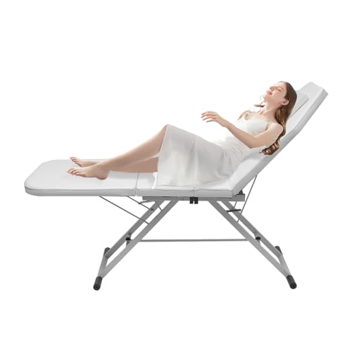 Legwfdthy Mit 3 Zonen Klappbar Therapieliege Kosmetikstuhl Massageliege Massagebank Kosmetikliege Faltbarer Massagestuhl Bett PVC Salon SchöNheit Couch Tragbare Tattoo Spa Gesichtsbett Beauty (Weiß) von Legwfdthy
