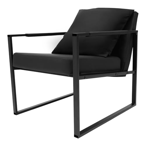 Sessel Lounge Chair Moderner FüR Das Wohnzimmer Loungesessel Mit Kissen Ergonomisches Design Pu Lederbezug Dickes Schaumstoffkissen Kratzfester Metallrahmen BüRo Schlafzimmer Leseecke (Schwarz) von Legwfdthy