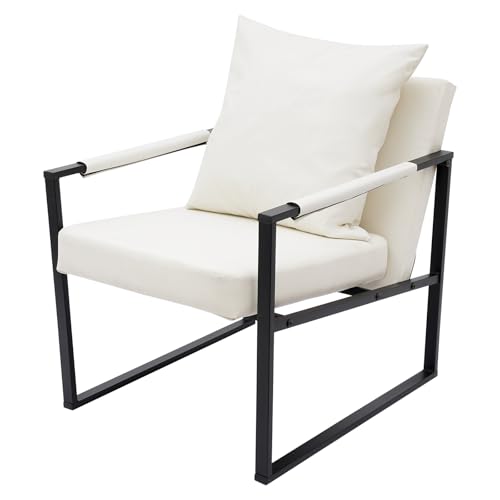 Sessel Lounge Chair Moderner FüR Das Wohnzimmer Loungesessel Mit Kissen Ergonomisches Design Pu Lederbezug Dickes Schaumstoffkissen Kratzfester Metallrahmen BüRo Schlafzimmer Leseecke (Weiß) von Legwfdthy