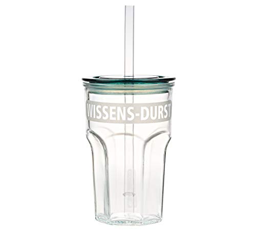 lehrerbüro Trinkglas Wissens-Durst, Glasgefäß mit Deckel & Strohhalm, dickwandiges Glas, schönes Lehrer-Geschenk, lebensmittelecht, spülmaschinengeeignet, 500 ml von lehrerbüro