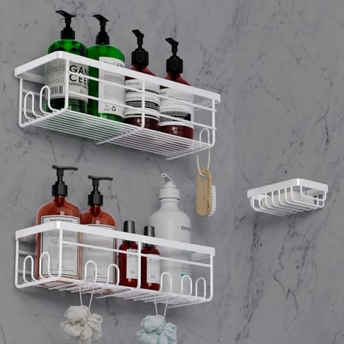 Lehuveky Duschablage ohne Bohren - 3 Stück Schwarz Duschregal - Rostfrei Badezimmer Regal mit Seifenhalter - Große Badregal Shampoo Halterung für Dusche Lehuveky Duschablage ohne Bohren - 3 Stück Schwarz Duschregal - Rostfrei Badezimmer Regal mit Seifenhalter - Große Badregal Shampoo Halterung für Dusche von Lehuveky