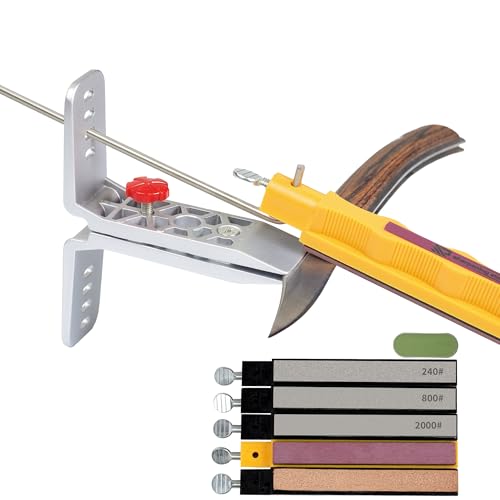 Lehwoik Messerschärfsystem, Profi Messerschärfer mit kontrolliertem Winkel, Kochmesserschärfer für den Innen und Außenbereich, 3 Diamant + 1 Wasser Stein + 1 Lederband (Kein Honöl) von Lehwoik