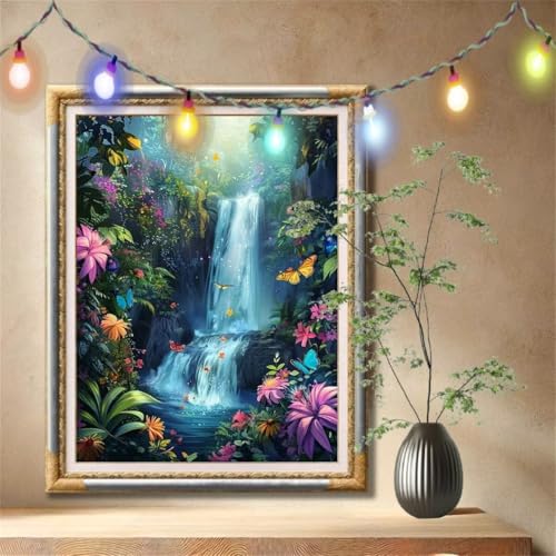 5D Diamond Painting Set für Erwachsene Große (100x133cm), Schmetterling,Wasserfall Diamant Painting Bilder Kinder, DIY Kristall Strass Cross Stickerei Malerei Bastelset für Büro, Wanddeko 59N-1039 von LeiDong