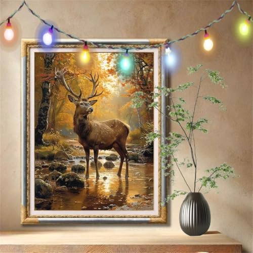 5D Diamond Painting Set für Erwachsene Große (100x133cm), Wald,Hirsch Diamant Painting Bilder Kinder, DIY Kristall Strass Cross Stickerei Malerei Bastelset für Büro, Wanddeko, Geschenke 59N-1519 von LeiDong