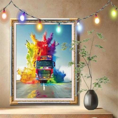 5D Diamond Painting Set für Erwachsene Große (100x133cm),Landschaften,Bunte Lastwagen Diamant Painting Bilder Kinder,DIY Kristall Strass Cross Stickerei Malerei Bastelset für Büro,Wanddeko 59N-1759 von LeiDong