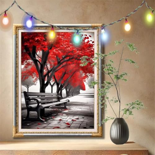 5D Diamond Painting Set für Erwachsene Große (30x40cm), Ahornbaum,Landschaft Diamant Painting Bilder Kinder, DIY Kristall Strass Cross Stickerei Malerei Bastelset für Schlafzimmer, Wanddeko 59N-72 von LeiDong