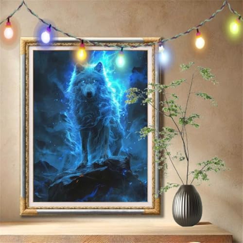 5D Diamond Painting Set für Erwachsene Große (30x40cm), Wolf,Sternenhimmel Diamant Painting Bilder Kinder, DIY Kristall Strass Cross Stickerei Malerei Bastelset für Schlafzimmer, Wanddeko 59N-1192 von LeiDong