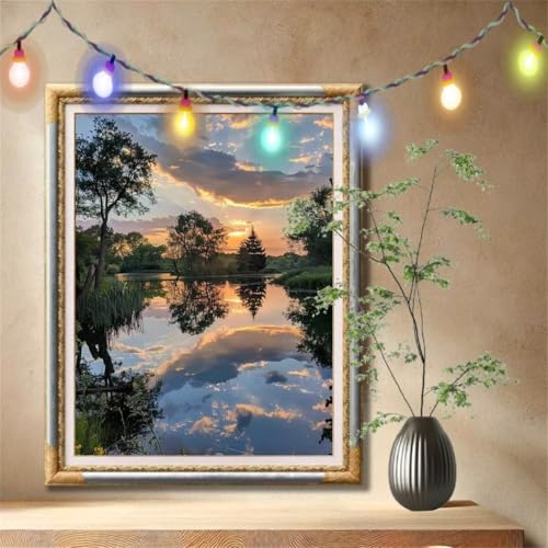 5D Diamond Painting Set für Erwachsene Große (50x70cm), Bach,Landschaft Diamant Painting Bilder Kinder, DIY Kristall Strass Cross Stickerei Malerei Bastelset für Büro, Wanddeko, Geschenke 59N-1434 von LeiDong