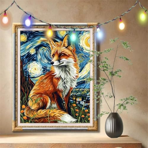 5D Diamond Painting Set für Erwachsene Große (60x80cm), Fuchs,Sternenhimmel Diamant Painting Bilder Kinder, DIY Kristall Strass Cross Stickerei Malerei Bastelset für Schlafzimmer, Wanddeko 59N-475 von LeiDong