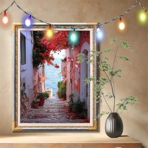 5D Diamond Painting Set für Erwachsene Große (60x80cm), Straße,Blume Diamant Painting Bilder Kinder, DIY Kristall Strass Cross Stickerei Malerei Bastelset für Büro, Wanddeko, Geschenke 59N-1475 von LeiDong