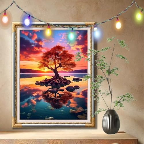 5D Diamond Painting Set für Erwachsene Große (60x80cm),Sonnenuntergänge,Bäume Diamant Painting Bilder Kinder,DIY Kristall Strass Cross Stickerei Malerei Bastelset für Schlafzimmer,Wanddeko 59N-1915 von LeiDong