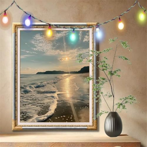 5D Diamond Painting Set für Erwachsene Große (60x80cm),Strand,Sonnenuntergang Diamant Painting Bilder Kinder,DIY Kristall Strass Cross Stickerei Malerei Bastelset für Schlafzimmer,Wanddeko 59N-435 von LeiDong
