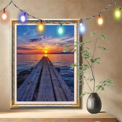 5D Diamond Painting Set für Erwachsene Große (70x90cm), Pier,Sonnenuntergang Diamant Painting Bilder Kinder, DIY Kristall Strass Cross Stickerei Malerei Bastelset für Schlafzimmer, Wanddeko 59N-316 von LeiDong