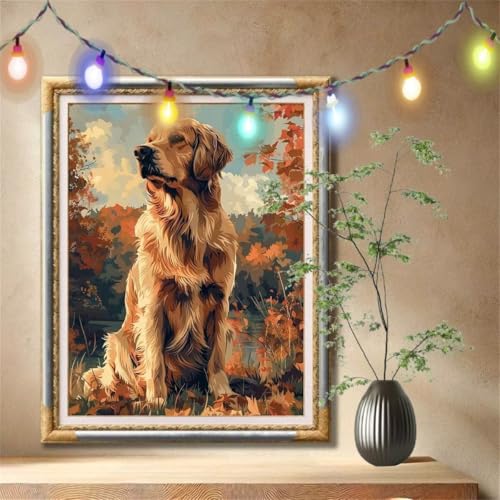 5D Diamond Painting Set für Erwachsene Große (70x90cm),Golden Retriever,Tier Diamant Painting Bilder Kinder,DIY Kristall Strass Cross Stickerei Malerei Bastelset für Schlafzimmer,Wanddeko 59N-1156 von LeiDong