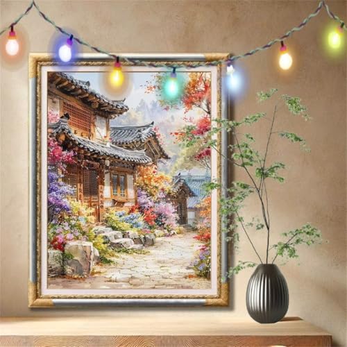 5D Diamond Painting Set für Erwachsene Große (80x107cm), Holzhaus,Blume Diamant Painting Bilder Kinder, DIY Kristall Strass Cross Stickerei Malerei Bastelset für Büro, Wanddeko, Geschenke 59N-1357 von LeiDong