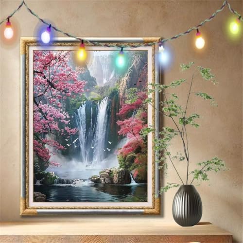 5D Diamond Painting Set für Erwachsene Große (80x107cm),Wasserfall,Kirschblüte Diamant Painting Bilder Kinder,DIY Kristall Strass Cross Stickerei Malerei Bastelset für Schlafzimmer,Wanddeko 59N-917 von LeiDong