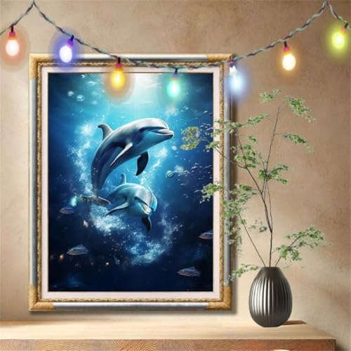 5D Diamond Painting Set für Erwachsene Große (90x120cm), Tiere,Delfine Diamant Painting Bilder Kinder, DIY Kristall Strass Cross Stickerei Malerei Bastelset für Büro, Wanddeko, Geschenke 59N-1718 von LeiDong