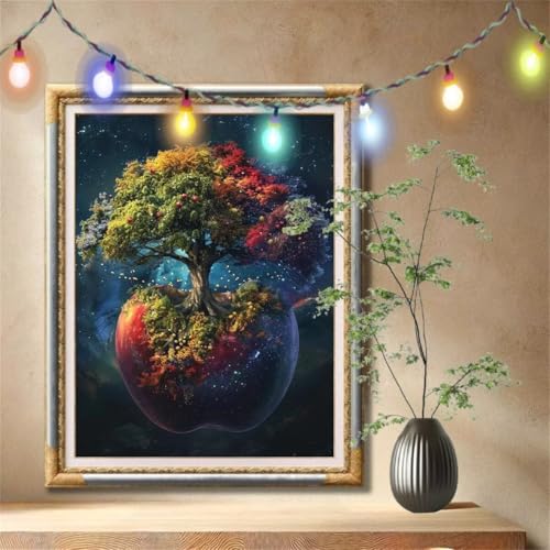 Diamant Painting Bilder für Erwachsene, 5D DIY Diamond Painting Kinder, Apfelbaum,Apfel Full Drill Cross Stickerei Malerei Kits Nach Zahlen für Wanddeko, Zuhause Dekor Geschenke (50x70cm) 59N-1064 von LeiDong