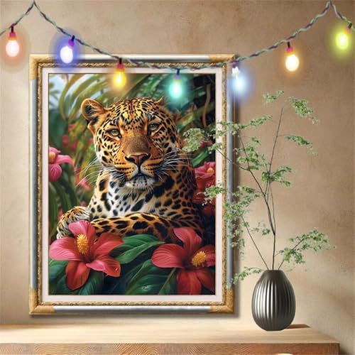 Diamant Painting Bilder für Erwachsene, 5D DIY Diamond Painting Kinder, Gepard,Blume Full Drill Cross Stickerei Malerei Kits Nach Zahlen für Wanddeko, Zuhause Dekor Geschenke (60x80cm) 59N-1625 von LeiDong