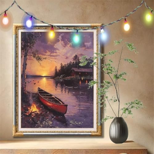 Diamant Painting Bilder für Erwachsene, 5D DIY Diamond Painting Kinder, Holzhaus,Boot Full Drill Cross Stickerei Malerei Kits Nach Zahlen für Wanddeko, Zuhause Dekor Geschenke (90x120cm) 59N-1228 von LeiDong