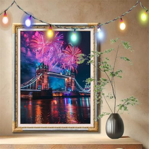 Diamant Painting Bilder für Erwachsene, 5D DIY Diamond Painting Kinder, London,Feuerwerk Full Drill Cross Stickerei Malerei Kits Nach Zahlen für Wanddeko, Zuhause Dekor Geschenke (30x40cm) 59N-862 von LeiDong
