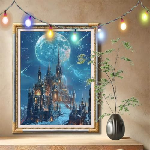 Diamant Painting Bilder für Erwachsene, 5D DIY Diamond Painting Kinder, Schloss,Sternenhimmel Full Drill Cross Stickerei Malerei Kits Nach Zahlen für Wohnzimmer, Zuhause Dekor (70x90cm) 59N-506 von LeiDong