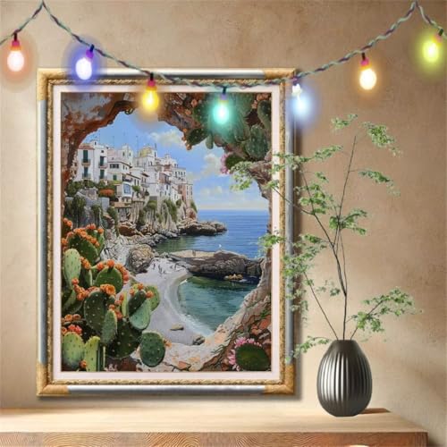 Diamant Painting Bilder für Erwachsene, 5D DIY Diamond Painting Kinder, Strand,Kaktus Full Drill Cross Stickerei Malerei Kits Nach Zahlen für Wanddeko, Zuhause Dekor Geschenke (120x160cm) 59N-710 von LeiDong