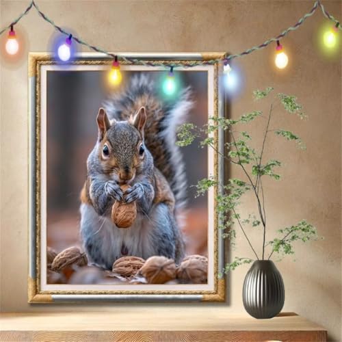 Diamant Painting Bilder für Erwachsene, 5D DIY Diamond Painting Kinder, Tier,Eichhörnchen Full Drill Cross Stickerei Malerei Kits Nach Zahlen für Wanddeko, Zuhause Dekor Geschenke (40x50cm) 59N-303 von LeiDong