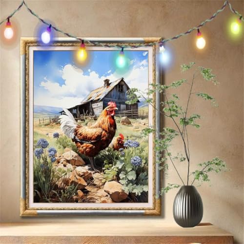 Diamant Painting Bilder für Erwachsene,5D DIY Diamond Painting Kinder,Hühner,Bauernhäuser Full Drill Cross Stickerei Malerei Kits Nach Zahlen für Wanddeko,Zuhause Dekor Geschenke (70x90cm) 59N-1946 von LeiDong