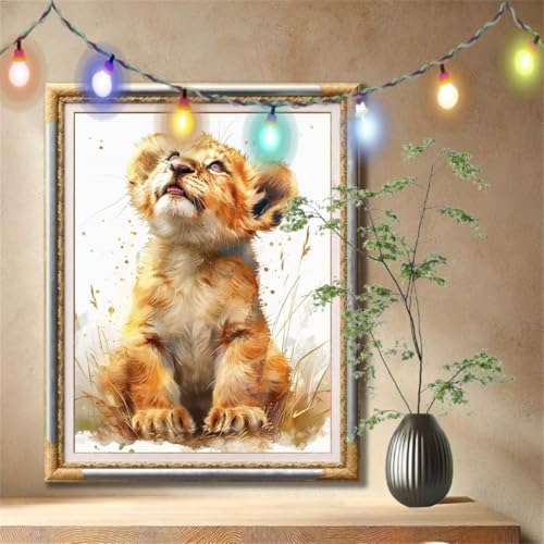 Diamant Painting Bilder für Erwachsene,5D DIY Diamond Painting Kinder,Kleiner Löwe,Tier Full Drill Cross Stickerei Malerei Kits Nach Zahlen für Wanddeko,Zuhause Dekor Geschenke (100x133cm) 59N-789 von LeiDong