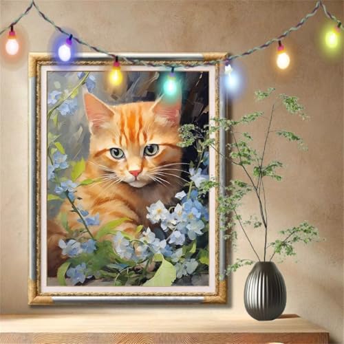 Diamant Painting Bilder für Erwachsene,5D DIY Diamond Painting Kinder,Orange Katze,Blume Full Drill Cross Stickerei Malerei Kits Nach Zahlen für Wanddeko,Zuhause Dekor Geschenke (70x90cm) 59N-146 von LeiDong