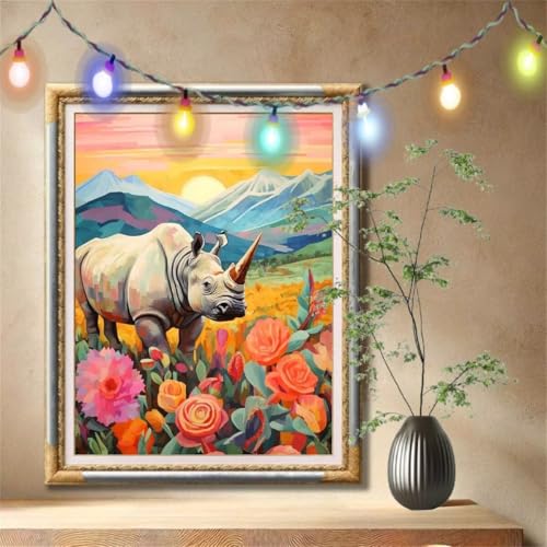 Diamant Painting Bilder für Erwachsene,5D DIY Diamond Painting Kinder,Pfingstrose,Nashorn Full Drill Cross Stickerei Malerei Kits Nach Zahlen für Wanddeko,Zuhause Dekor Geschenke (70x90cm) 59N-266 von LeiDong