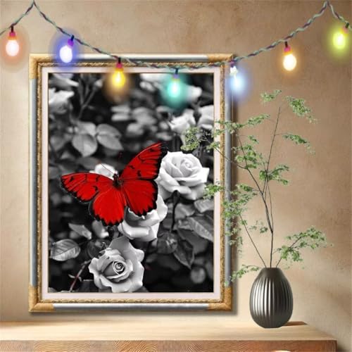 Diamant Painting Bilder für Erwachsene,5D DIY Diamond Painting Kinder,Schmetterling,Rose Full Drill Cross Stickerei Malerei Kits Nach Zahlen für Wanddeko,Zuhause Dekor Geschenke (40x50cm) 59N-343 von LeiDong