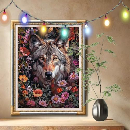 Diamond Painting Erwachsene,5D Blume,Wolf Diamant Painting Bilder für Kinder,DIY Diamant Kristall Strass Mosaik Kreuzstich Bastelset für Schlafzimmer Zuhause Dekor und Geschenke (90x120cm) 59N-1048 von LeiDong