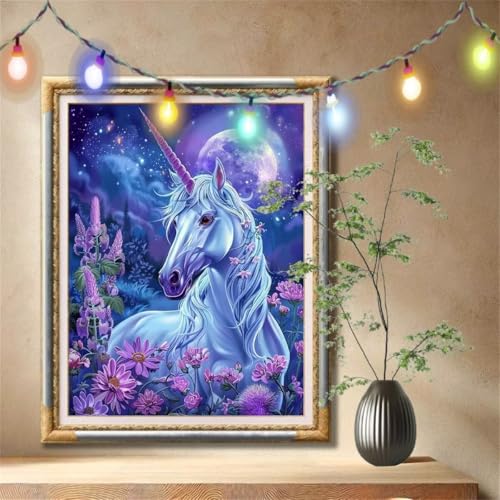 Diamond Painting Erwachsene,5D Einhorn,Mond Diamant Painting Bilder für Kinder,DIY Diamant Kristall Strass Mosaik Kreuzstich Bastelset für Schlafzimmer Zuhause Dekor und Geschenke 120x160cm 59N-1010 von LeiDong