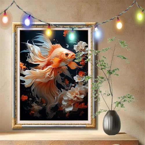 Diamond Painting Erwachsene,5D Goldfische,Blumen Diamant Painting Bilder für Kinder, DIY Diamant Kristall Strass Mosaik Kreuzstich Bastelset für Schlafzimmer Dekor und Geschenke (50x70cm) 59N-1964 von LeiDong