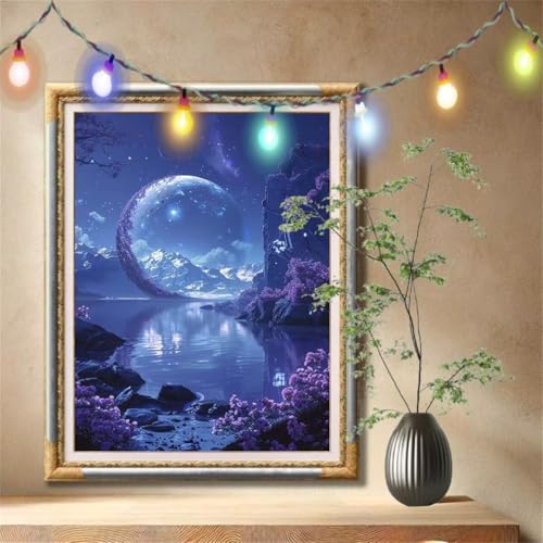 Diamond Painting Erwachsene,5D Mond,Berg Diamant Painting Bilder für Kinder, DIY Diamant Kristall Strass Mosaik Kreuzstich Bastelset für Schlafzimmer Zuhause Dekor und Geschenke (50x70cm) 59N-804 von LeiDong