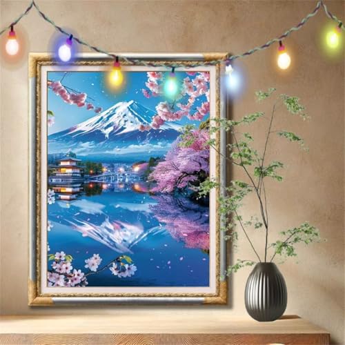 Diamond Painting Erwachsene,5D Schneeberge,Kirschblüten Diamant Painting Bilder für Kinder, DIY Diamant Kristall Strass Mosaik Kreuzstich Bastelset für Schlafzimmer Zuhause Dekor (40x50cm) 59N-1683 von LeiDong