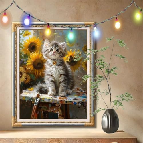 Diamond Painting Erwachsene,5D Sonnenblume,Perserkatze Diamant Painting Bilder für Kinder, DIY Diamant Kristall Strass Mosaik Kreuzstich Bastelset für Schlafzimmer Zuhause Dekor (90x120cm) 59N-648 von LeiDong