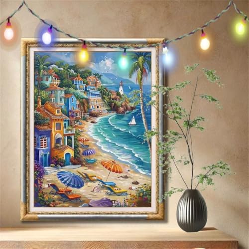 Diamond Painting Erwachsene,5D Strand,Palme Diamant Painting Bilder für Kinder,DIY Diamant Kristall Strass Mosaik Kreuzstich Bastelset für Schlafzimmer Zuhause Dekor und Geschenke 60x80cm 59N-1365 von LeiDong