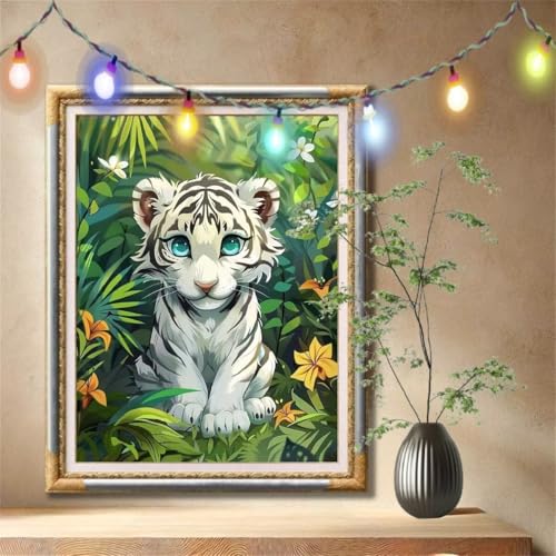 Diamond Painting Erwachsene,5D Tier,kleiner Tiger Diamant Painting Bilder für Kinder, DIY Diamant Kristall Strass Mosaik Kreuzstich Bastelset für Schlafzimmer Dekor und Geschenke (70x90cm) 59N-486 von LeiDong