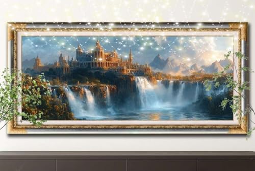 LeiDong Diamond Painting Erwachsene,5D Wasserfall,Schloss Diamant Painting Bilder für Kinder,DIY Diamant Kristall Strass Mosaik Kreuzstich Bastelset für Schlafzimmer Zuhause Dekor (40x80cm) 55F-12004 von LeiDong