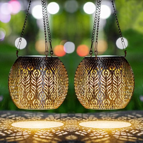 LeiDrail Solarlaterne für Außen 2 Stück Wasserdichte Solarlampen für Außen Hängend Garten Christmas Decorations Solarlampen für Draußen Gartendeko Patio Baum Balkon Rasen Wand Tisch von LeiDrail