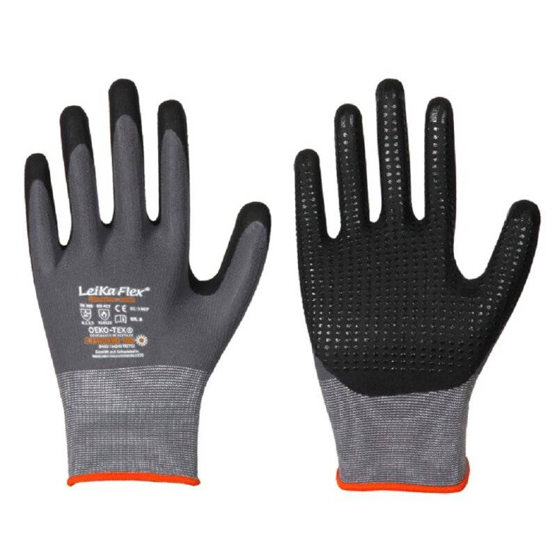 LeiKaFlex® Feinstrick-Handschuhe mit Nitril-Foam-Beschichtung + Noppen grau/schwarz Größe 10 von Richard Leipold GmbH