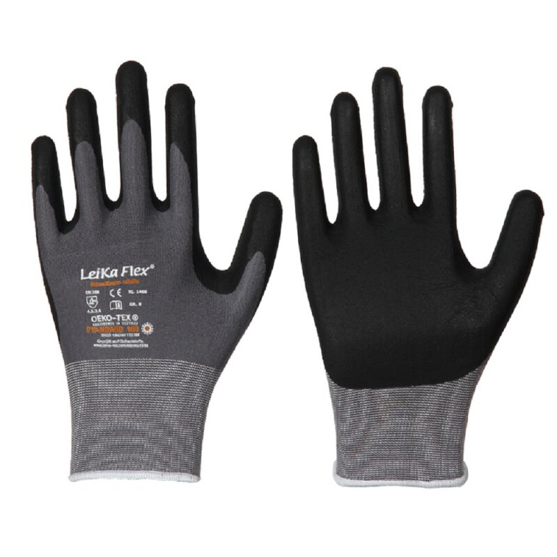 LeiKaFlex® Feinstrick-Handschuhe mit Nitril-Foam-Beschichtung grau/schwarz Größe 10 von Richard Leipold GmbH