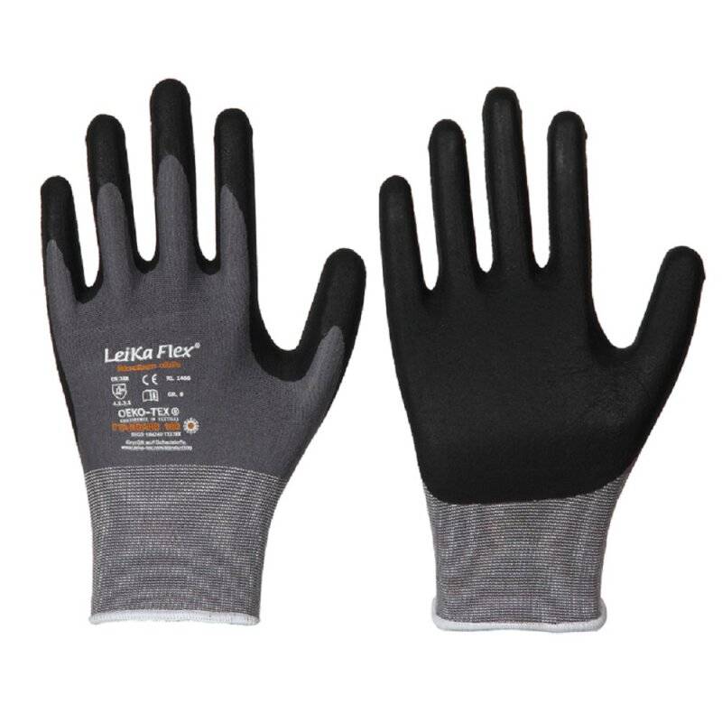 LeiKaFlex® Feinstrick-Handschuhe mit Nitril-Foam-Beschichtung grau/schwarz Größe 8 von Richard Leipold GmbH
